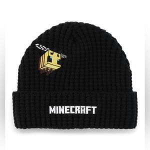 Minecraft Bee Beanie Hat Black Knit Cuffed Winter Cap One Size Fits Most Mojang